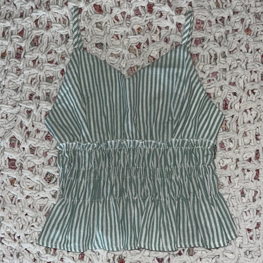 S pale green striped crop tank